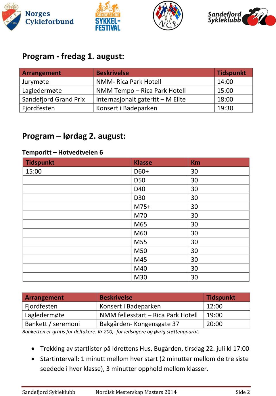 Konsert i Badeparken 19:30 Program lørdag 2.