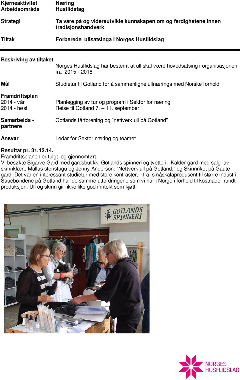 Framdriftsplan 2014 - vår Planlegging av tur og program i Sektor for næring 2014 - høst Reise til Gotland 7. 11.