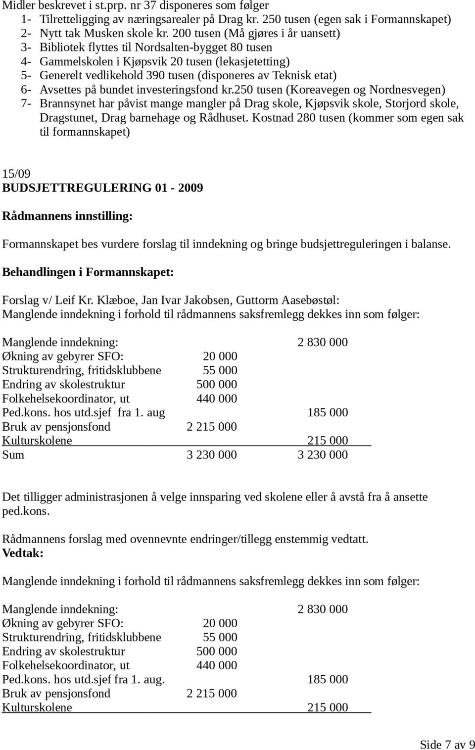 etat) 6- Avsettes på bundet investeringsfond kr.