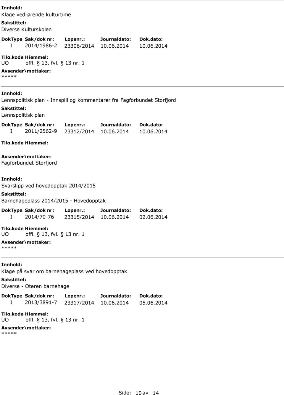 Svarslipp ved hovedopptak 2014/2015 Barnehageplass 2014/2015 - Hovedopptak O 2014/70-76 23315/2014 02.06.