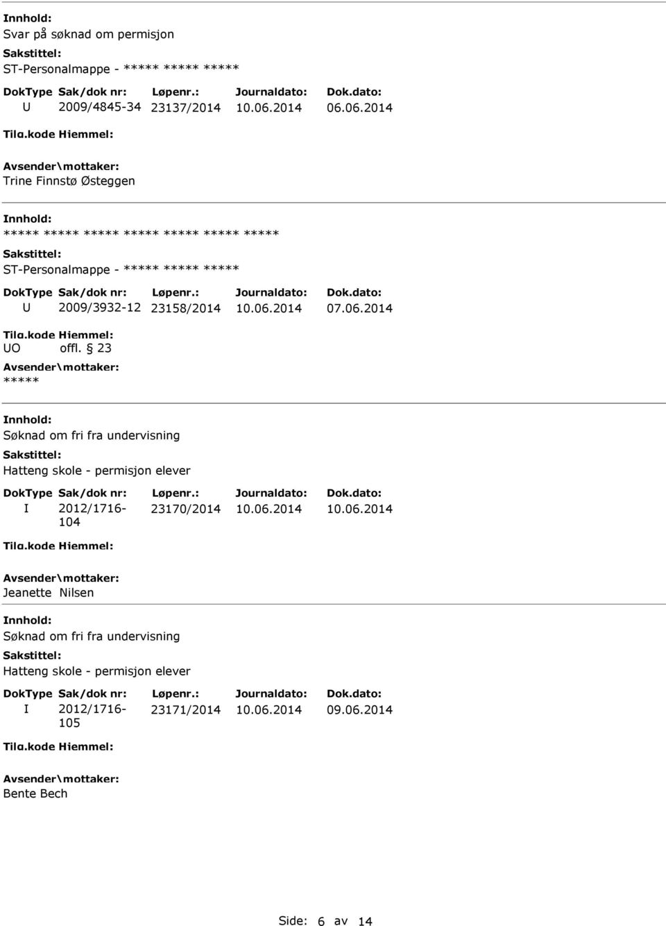 2014 Søknad om fri fra undervisning Hatteng skole - permisjon elever Sak/dok nr: 2012/1716-104 Løpenr.