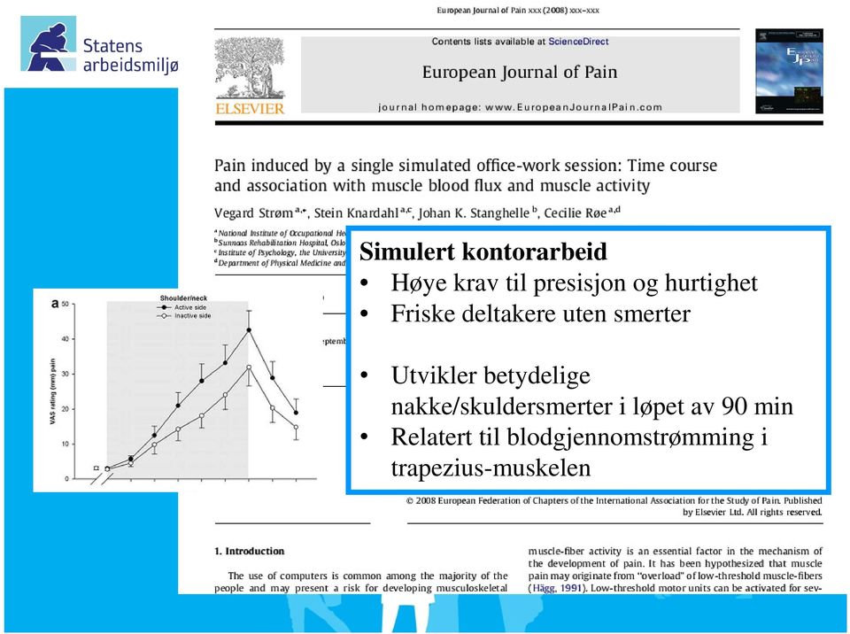 betydelige nakke/skuldersmerter i løpet av 90 min