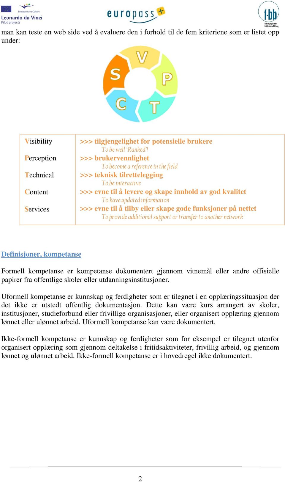 >>> brukervennlighet To become a reference in the field >>> teknisk tilrettelegging To be interactive >>> evne til å levere og skape innhold av god kvalitet To have updated information >>> evne til å