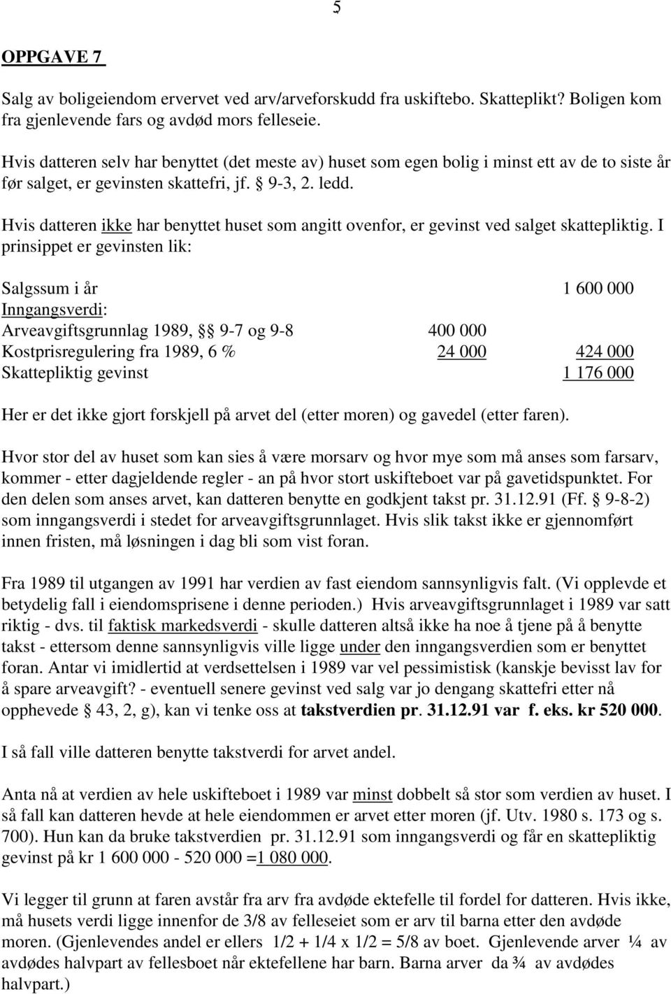 Hvis datteren ikke har benyttet huset som angitt ovenfor, er gevinst ved salget skattepliktig.