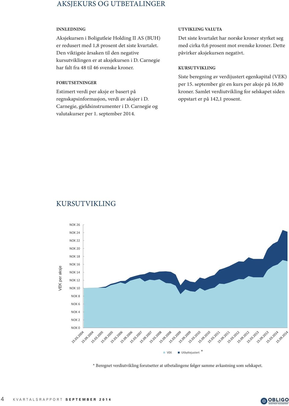 FORUTSETNINGER Estimert verdi per aksje er basert på regnskapsinformasjon, verdi av aksjer i D. Carnegie, gjeldsinstrumenter i D. Carnegie og valutakurser per 1. september 2014.