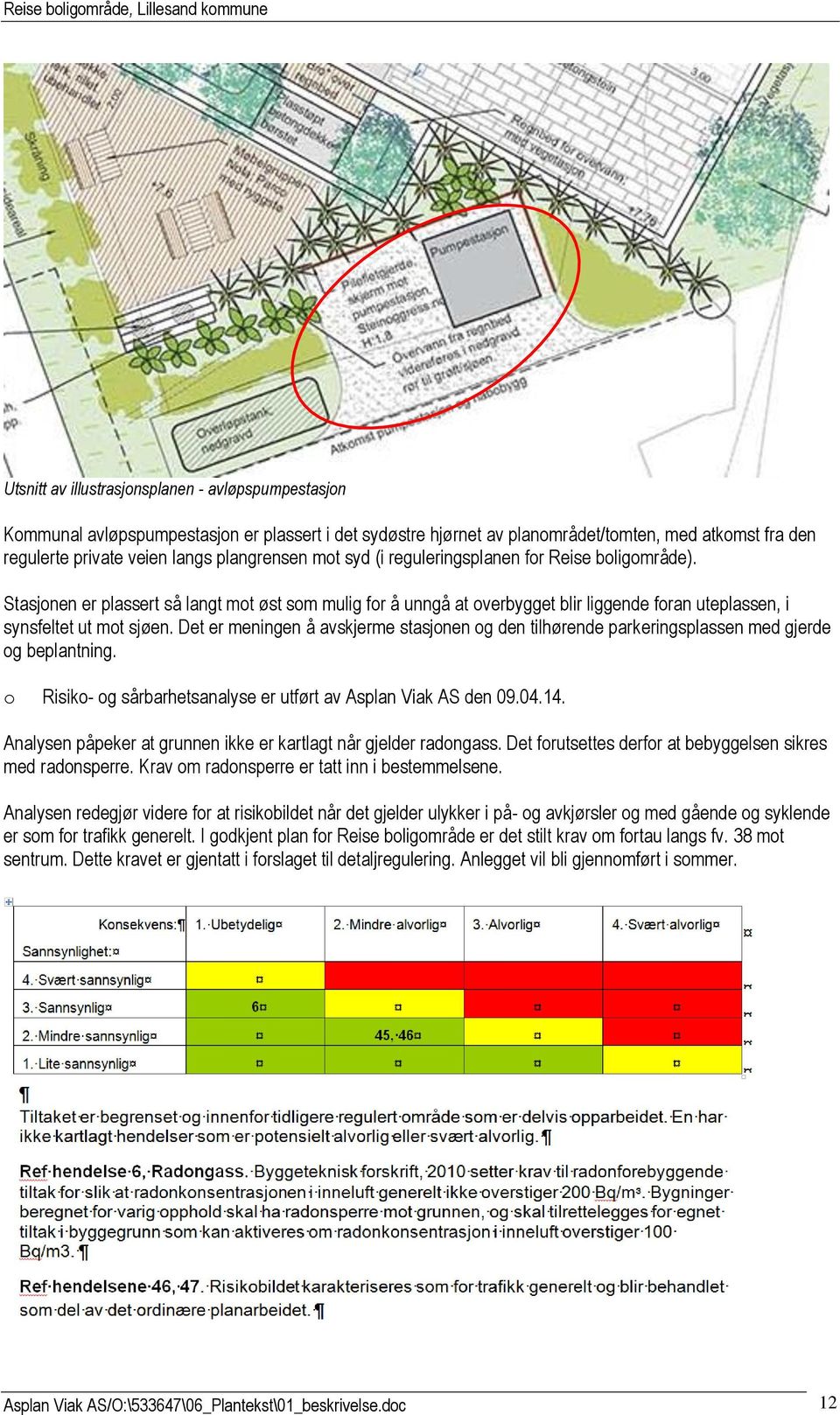 Det er meningen å avskjerme stasjonen og den tilhørende parkeringsplassen med gjerde og beplantning. o Risiko- og sårbarhetsanalyse er utført av Asplan Viak AS den 09.04.14.
