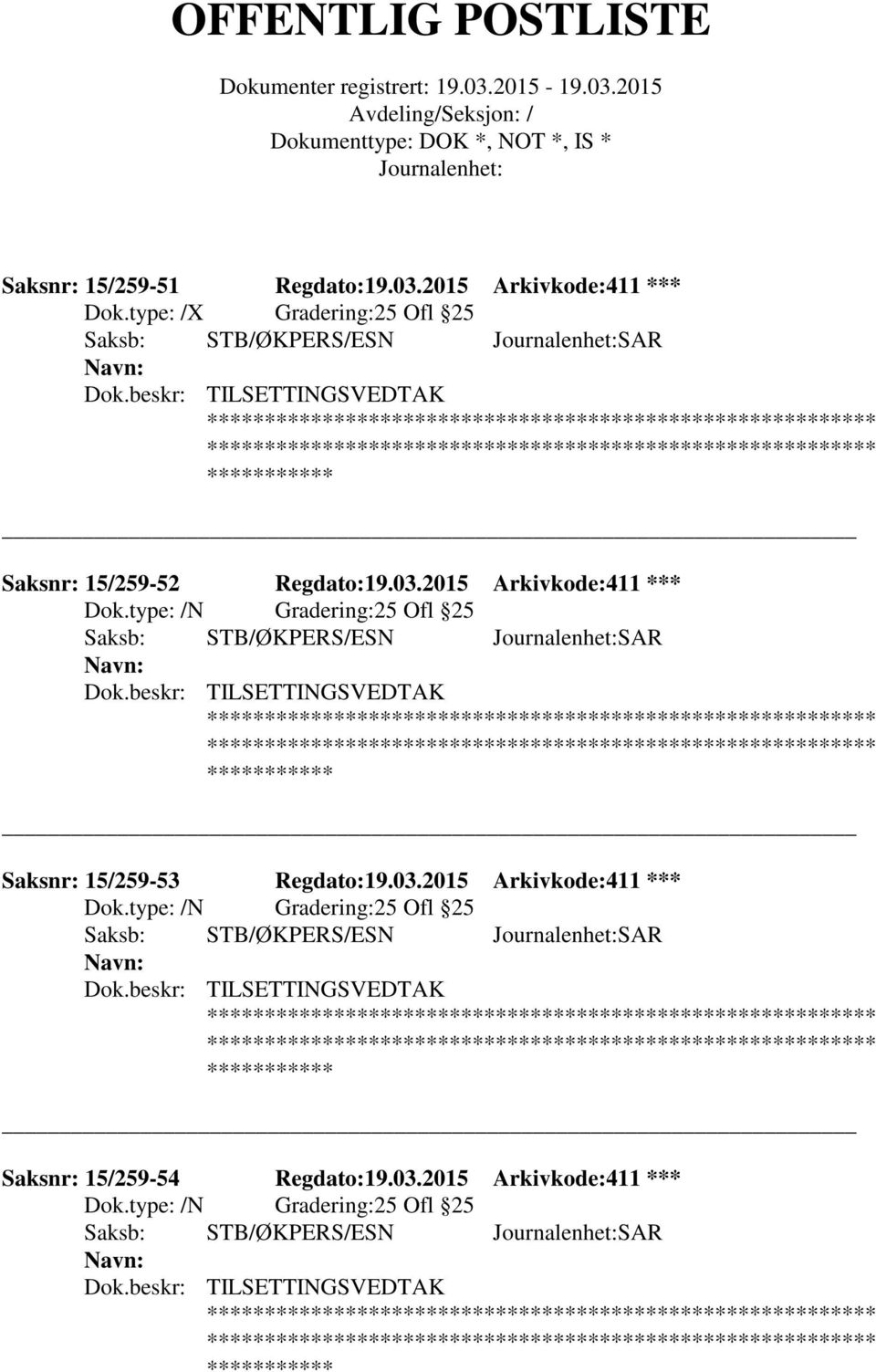 2015 Arkivkode:411 *** Saksb: STB/ØKPERS/ESN SAR Saksnr: 15/259-53 Regdato:19.03.