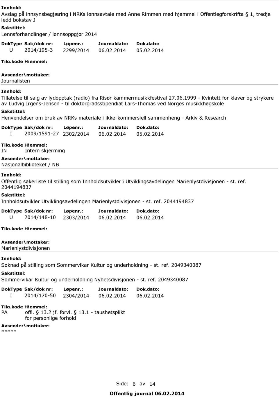 1999 - Kvintett for klaver og strykere av Ludvig Irgens-Jensen - til doktorgradsstipendiat Lars-Thomas ved Norges musikkhogskole Henvendelser om bruk av NRKs materiale i ikke - kommersiell sammenheng