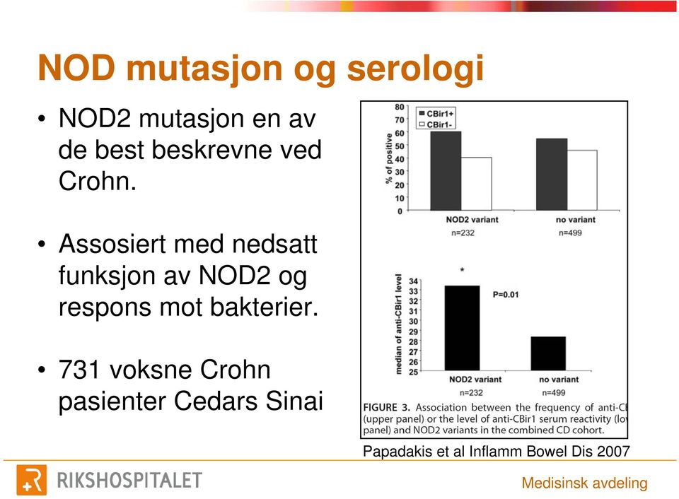 Assosiert med nedsatt funksjon av NOD2 og respons mot