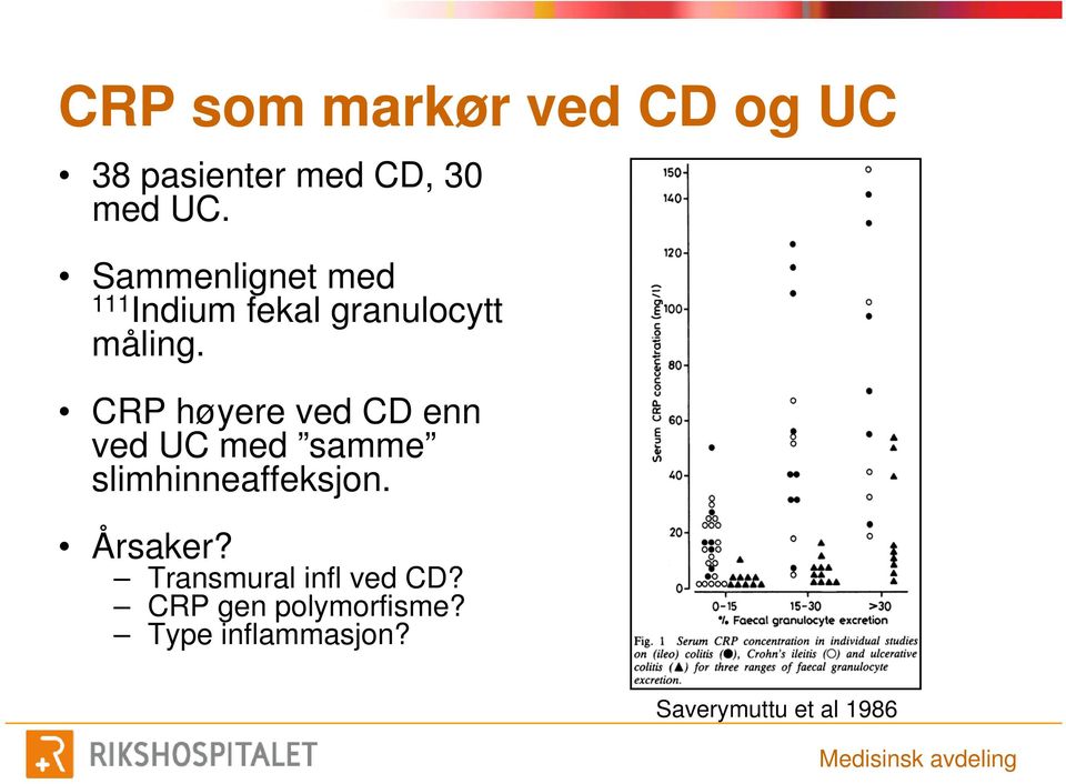 CRP høyere ved CD enn ved UC med samme slimhinneaffeksjon. Årsaker?
