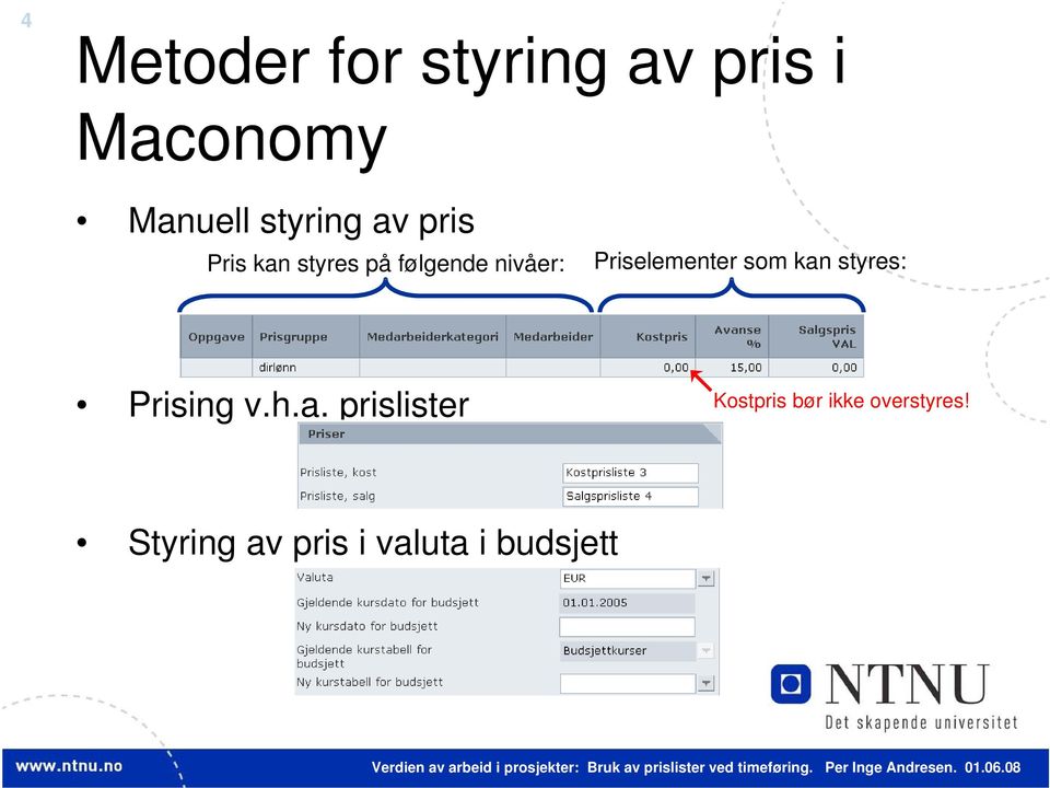 Priselementer som kan