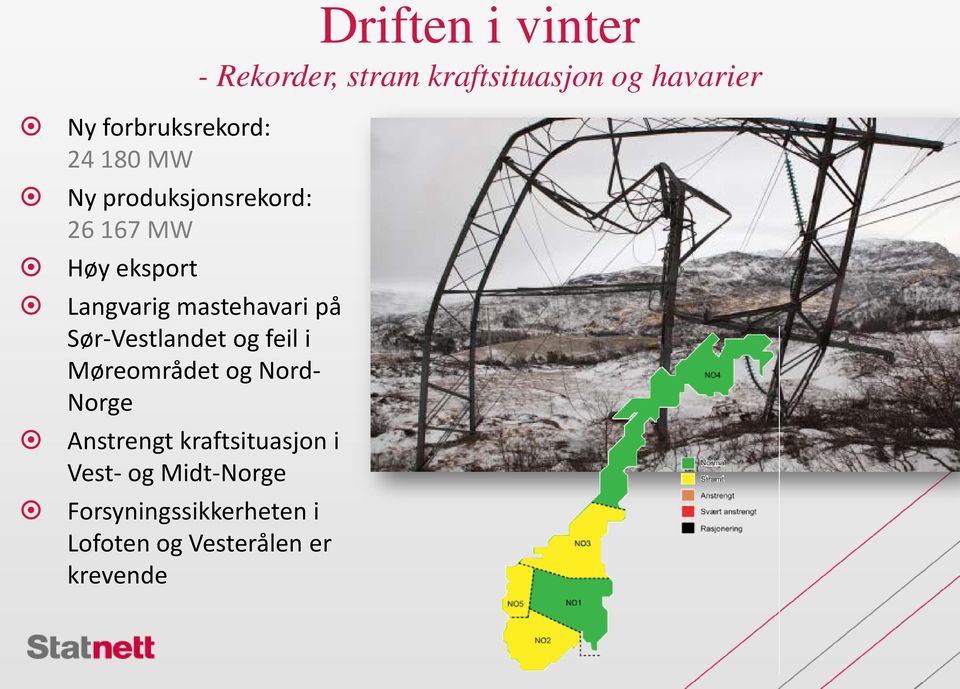 Langvarig mastehavari på Sør-Vestlandet og feil i Møreområdet og Nord- Norge
