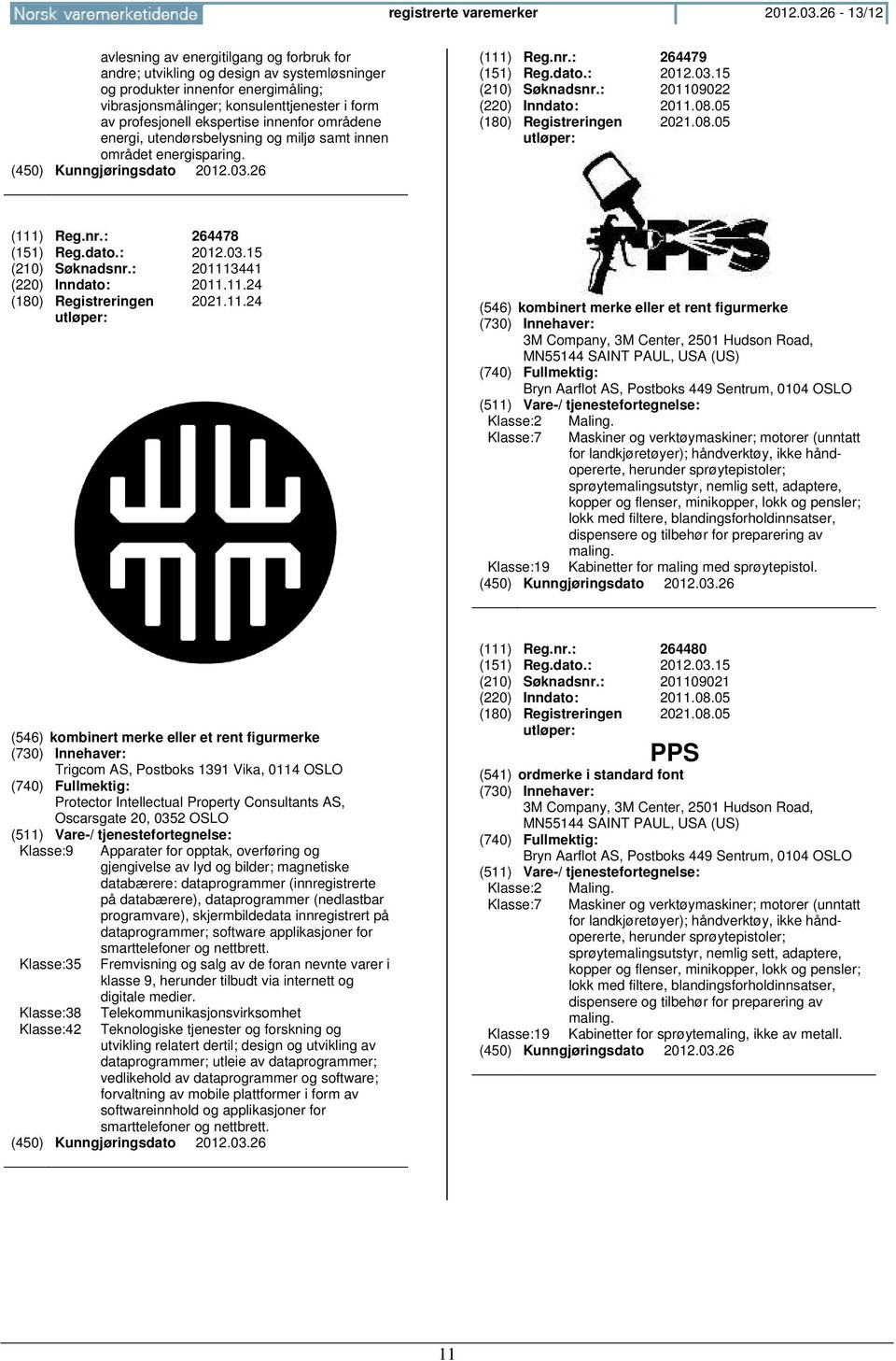 ekspertise innenfor områdene energi, utendørsbelysning og miljø samt innen området energisparing. (111) Reg.nr.: 264479 (151) Reg.dato.: 2012.03.15 (210) Søknadsnr.: 201109022 (220) Inndato: 2011.08.