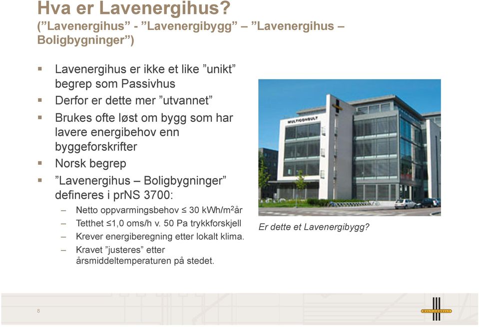 dette mer utvannet Brukes ofte løst om bygg som har lavere energibehov enn byggeforskrifter Norsk begrep Lavenergihus