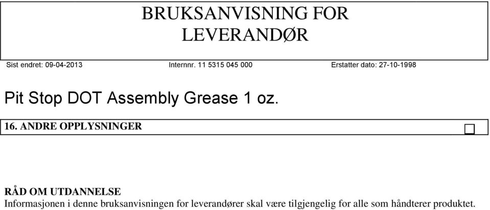 bruksanvisningen for leverandører skal