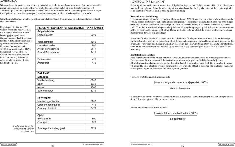 Dette beløpet overføres til linjen for salgsinntekter i resultatregnskapet. (I resultatregnskapet er kredit = inntekt og debet = kostnad).