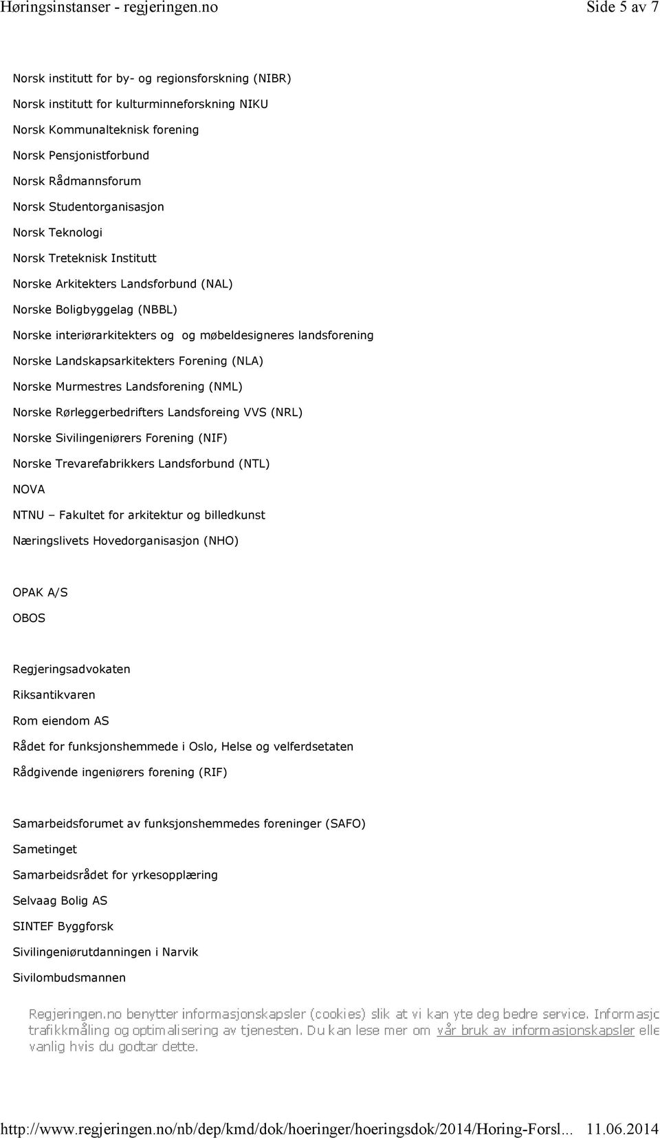 Studentorganisasjon Norsk Teknologi Norsk Treteknisk Institutt Norske Arkitekters Landsforbund (NAL) Norske Boligbyggelag (NBBL) Norske interiørarkitekters og og møbeldesigneres landsforening Norske