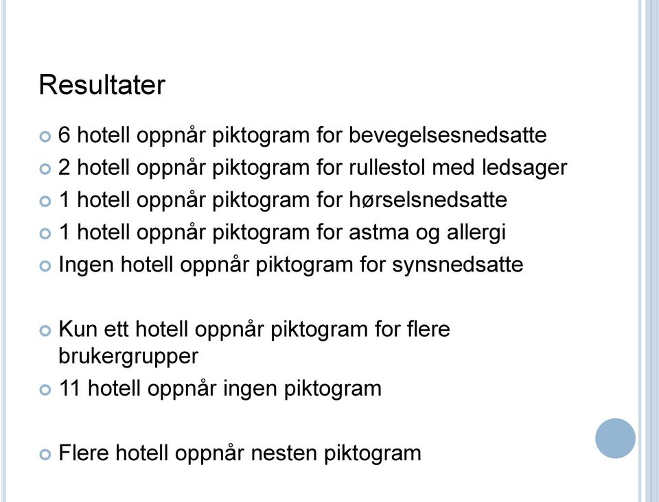 for astma og allergi Ingen hotell oppnår piktogram for synsnedsatte Kun ett hotell oppnår