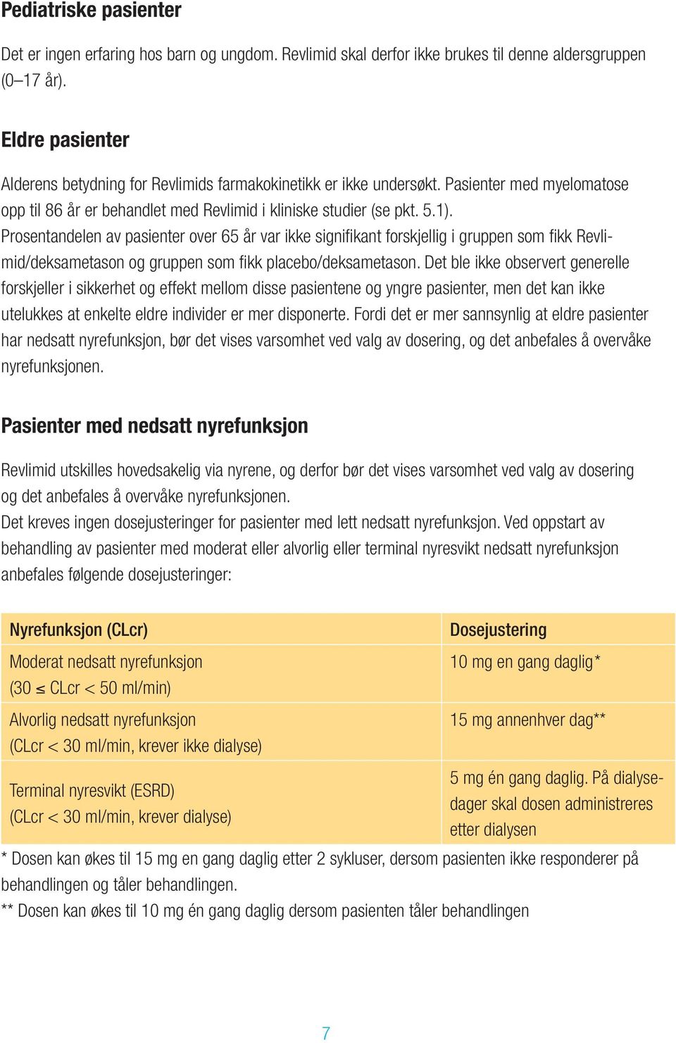 Prosentandelen av pasienter over 65 år var ikke signifikant forskjellig i gruppen som fikk Revlimid/deksametason og gruppen som fikk placebo/deksametason.