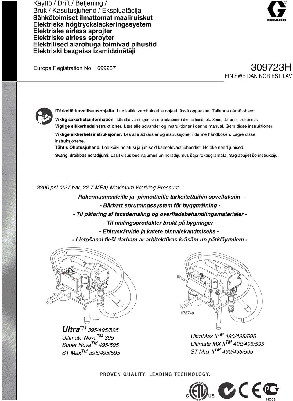 Lue kaikki varoitukset ja ohjeet tässä oppaassa. Tallenna nämä ohjeet. Viktig säkerhetsinformation. Läs alla varningar och instruktioner i denna handbok. Spara dessa instruktioner.