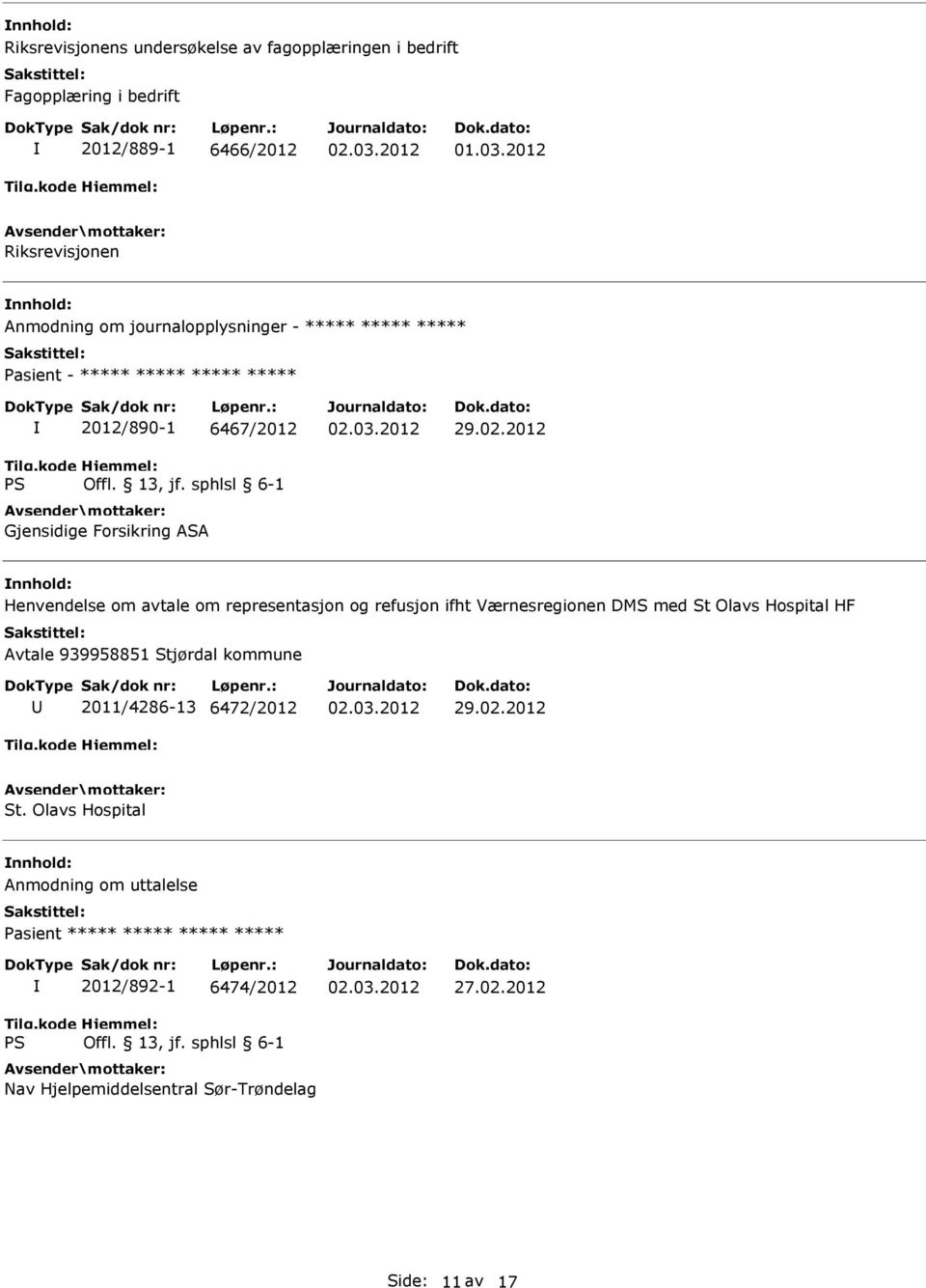 2012 Henvendelse om avtale om representasjon og refusjon ifht Værnesregionen DMS med St Olavs Hospital HF Avtale 939958851