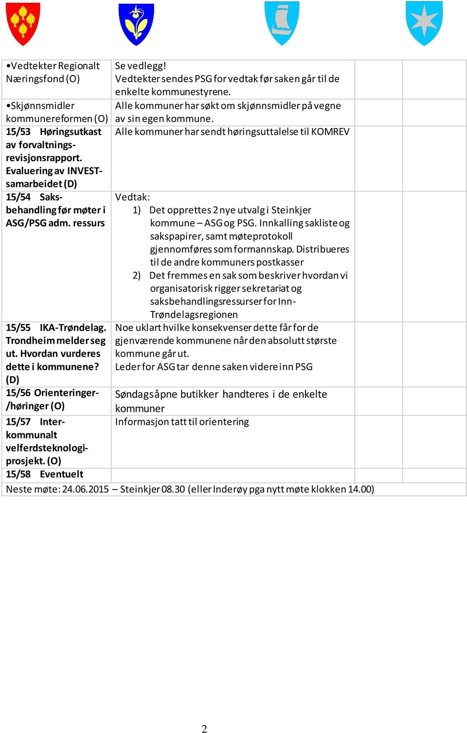 (D) 15/56 Orienteringer- /høringer (O) 15/57 Interkommunalt velferdsteknologiprosjekt. (O) Se vedlegg! Vedtekter sendes PSG for vedtak før saken går til de enkelte kommunestyrene.