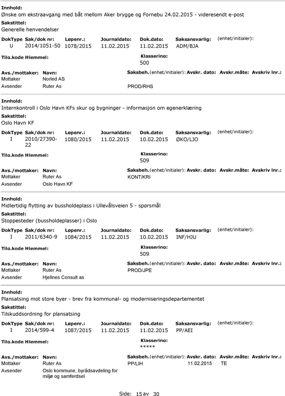 : 1080/2015 ØKO/LJO 509 Avs./mottaker: Navn: Saksbeh. Avskr. dato: Avskr.måte: Avskriv lnr.