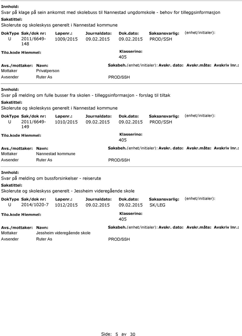 : Mottaker Privatperson Svar på melding om fulle busser fra skolen - tilleggsinformasjon - forslag til tiltak Skolerute og skoleskyss generelt i Nannestad kommune Sak/dok nr: 2011/6649-149 Løpenr.