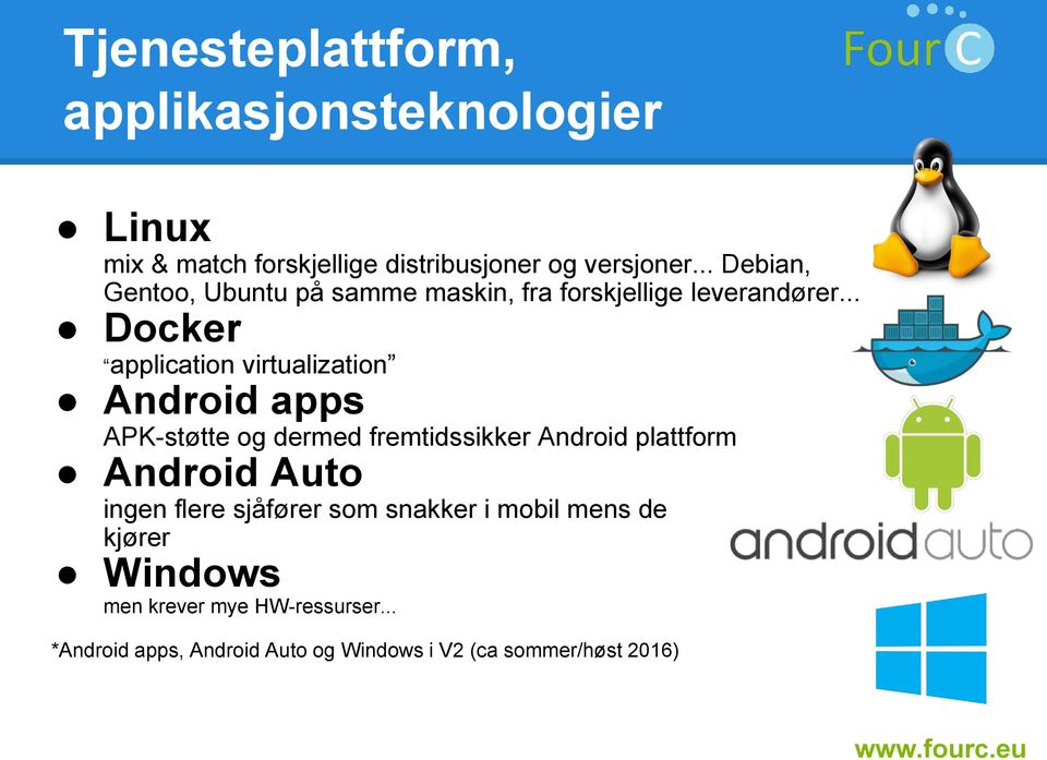 .. Docker application virtualization Android apps APK-støtte og dermed fremtidssikker Android plattform Android