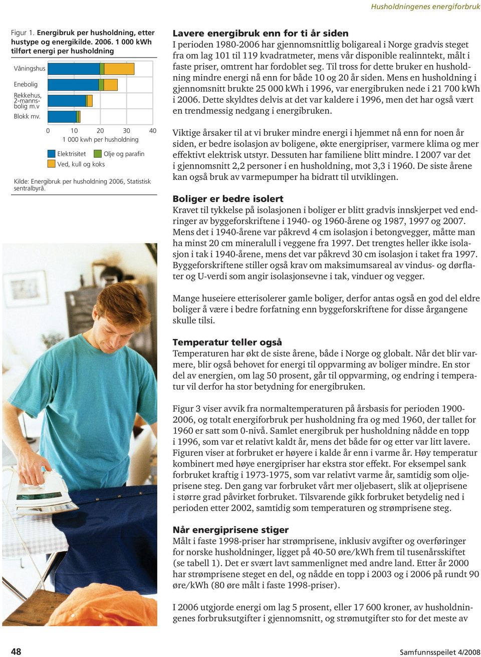 Lavere energibruk enn for ti år siden I perioden 1980-2006 har gjennomsnittlig boligareal i Norge gradvis steget fra om lag 101 til 119 kvadratmeter, mens vår disponible realinntekt, målt i faste