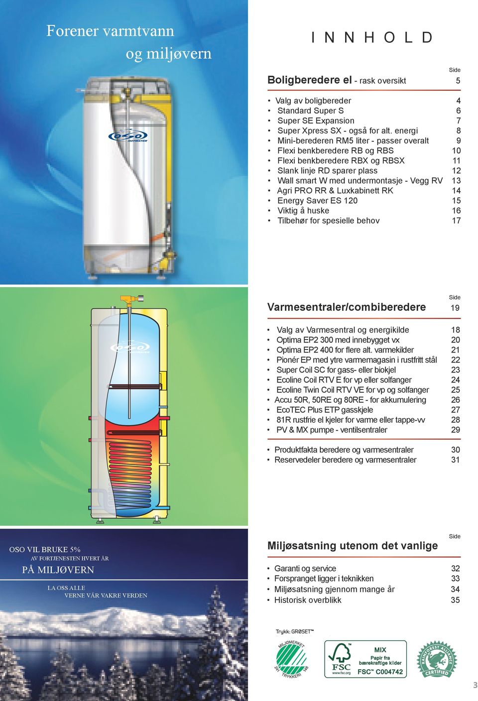 PRO RR & Luxkabinett RK 14 Energy Saver ES 120 15 Viktig å huske 16 Tilbehør for spesielle behov 17 Side Varmesentraler/combiberedere 19 Valg av Varmesentral og energikilde 18 Optima EP2 300 med