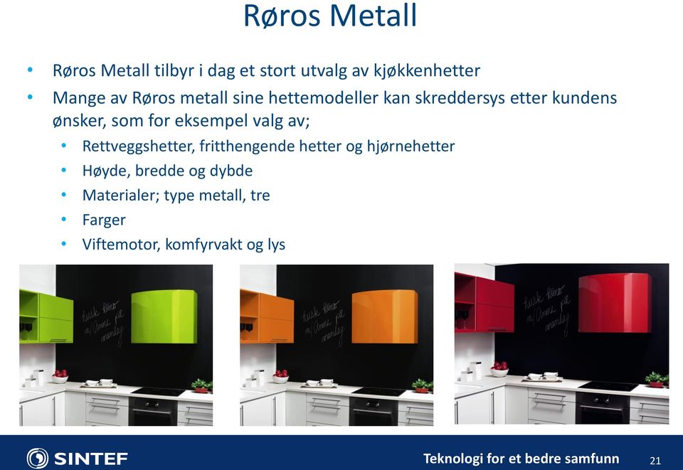 eksempel valg av; Rettveggshetter, fritthengende hetter og hjørnehetter Høyde,