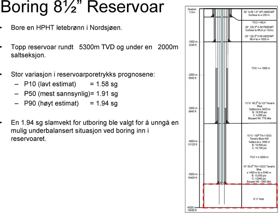 Stor variasjon i reservoarporetrykks prognosene: P10 (lavt estimat) = 1.