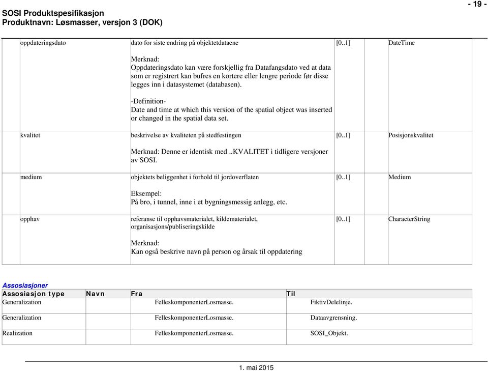 beskrivelse av kvaliteten på stedfestingen Merknad: Denne er identisk med..kvalitet i tidligere versjoner av SOSI.