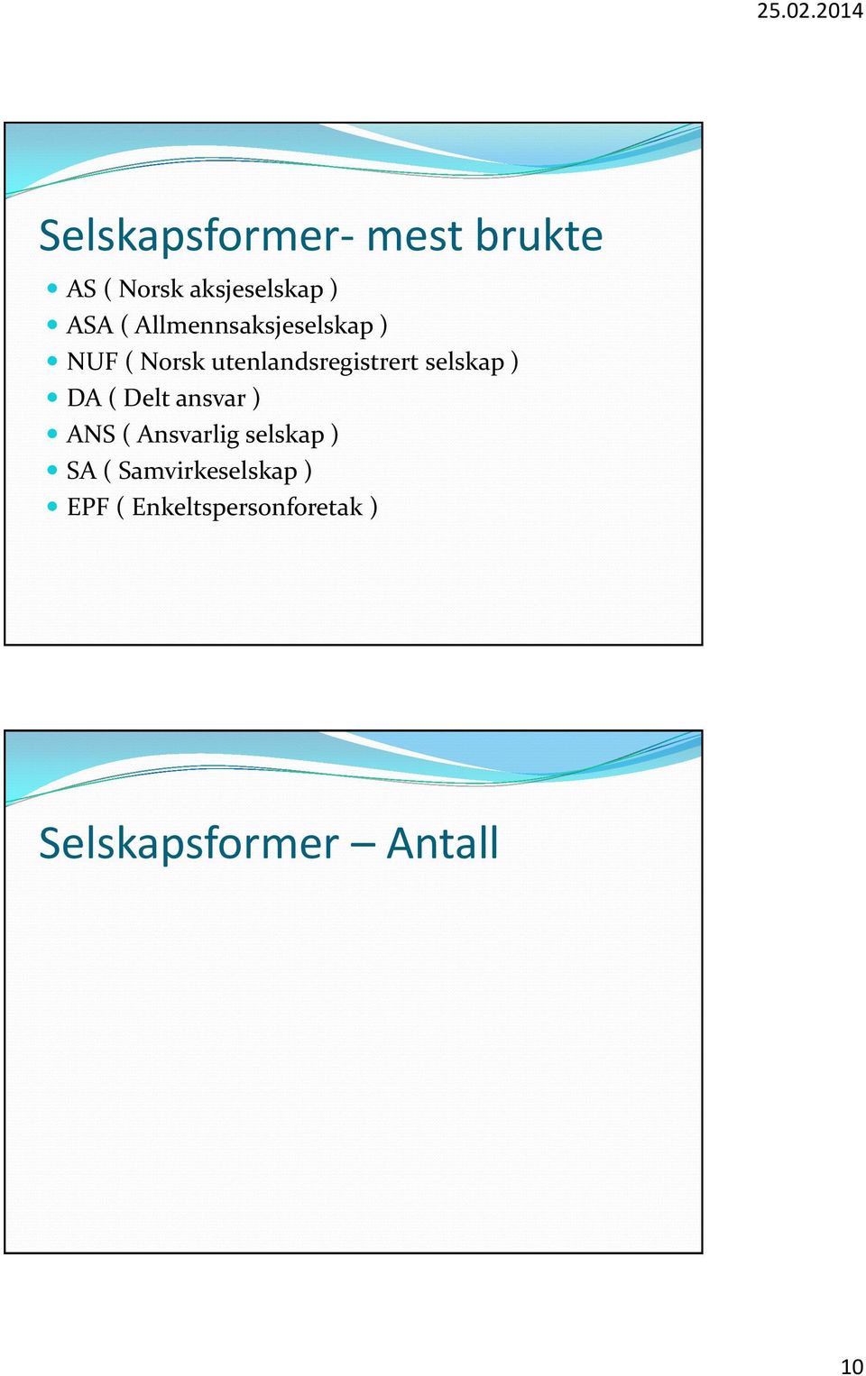 selskap ) DA ( Delt ansvar ) ANS ( Ansvarlig selskap ) SA (