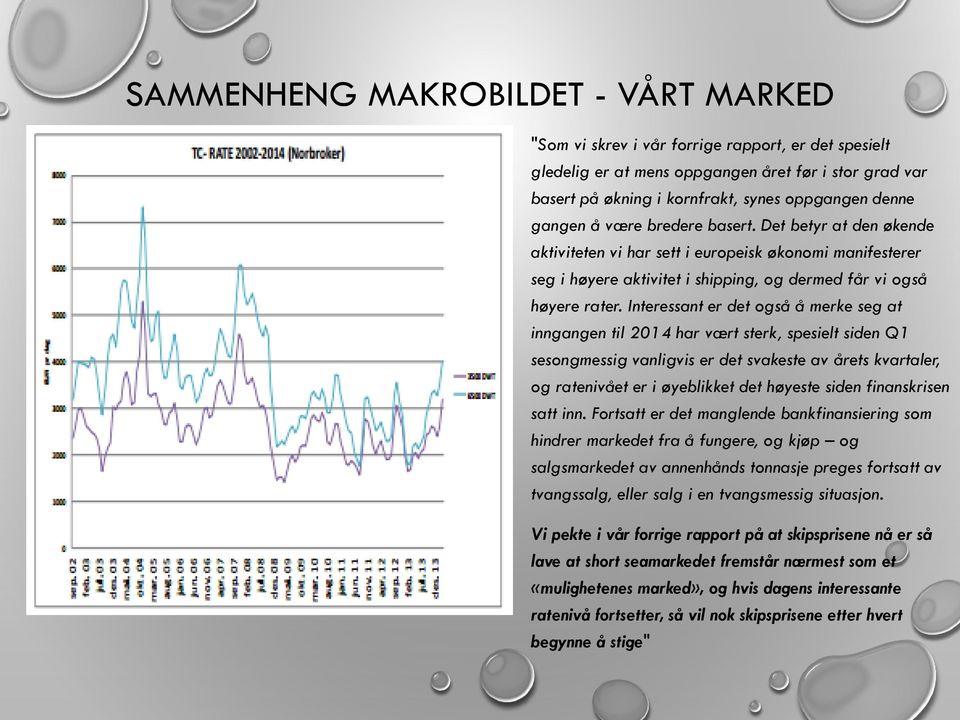 Interessant er det også å merke seg at inngangen til 2014 har vært sterk, spesielt siden Q1 sesongmessig vanligvis er det svakeste av årets kvartaler, og ratenivået er i øyeblikket det høyeste siden