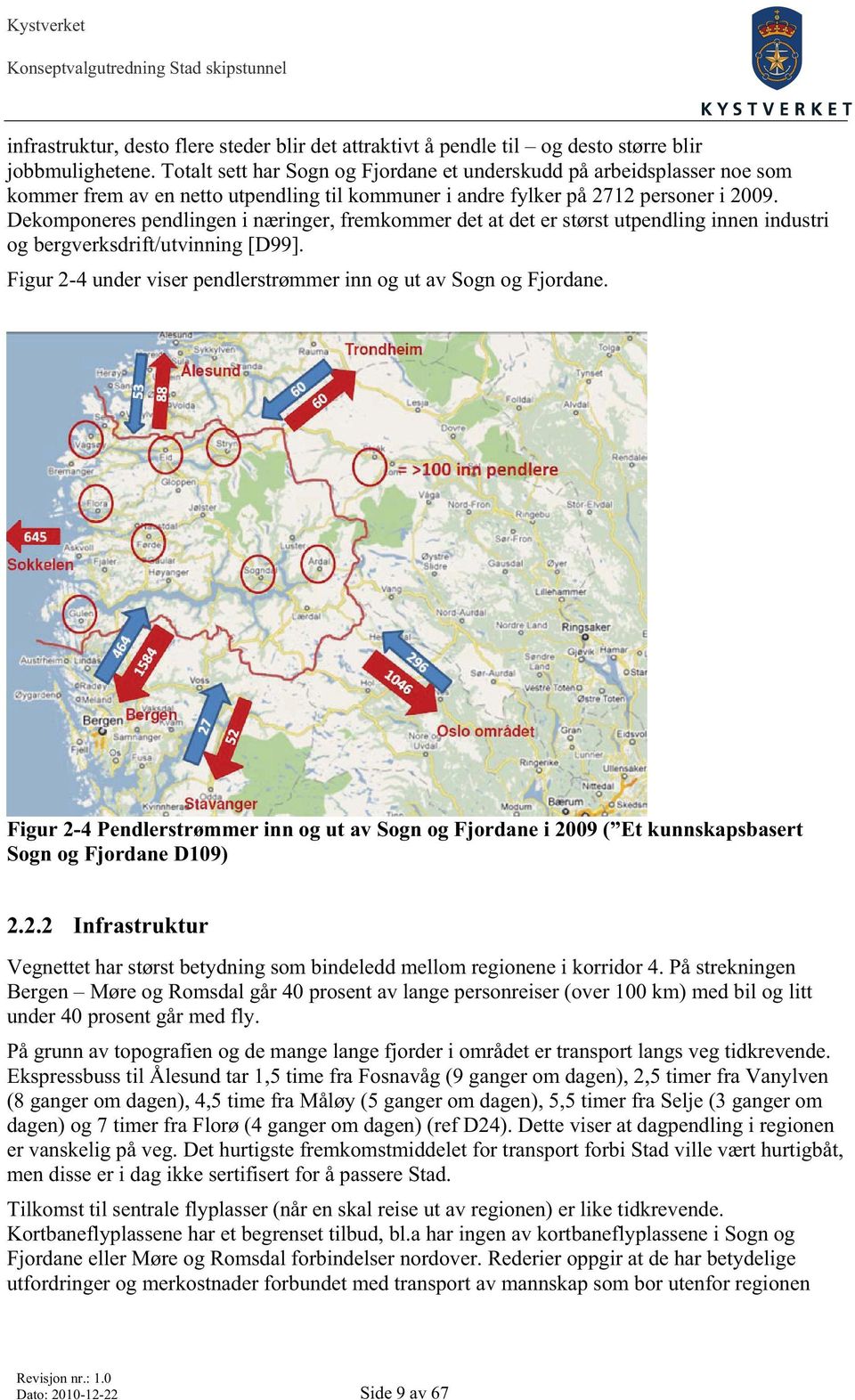 Dekomponeres pendlingen i næringer, fremkommer det at det er størst utpendling innen industri og bergverksdrift/utvinning [D99]. Figur 2-4 under viser pendlerstrømmer inn og ut av Sogn og Fjordane.