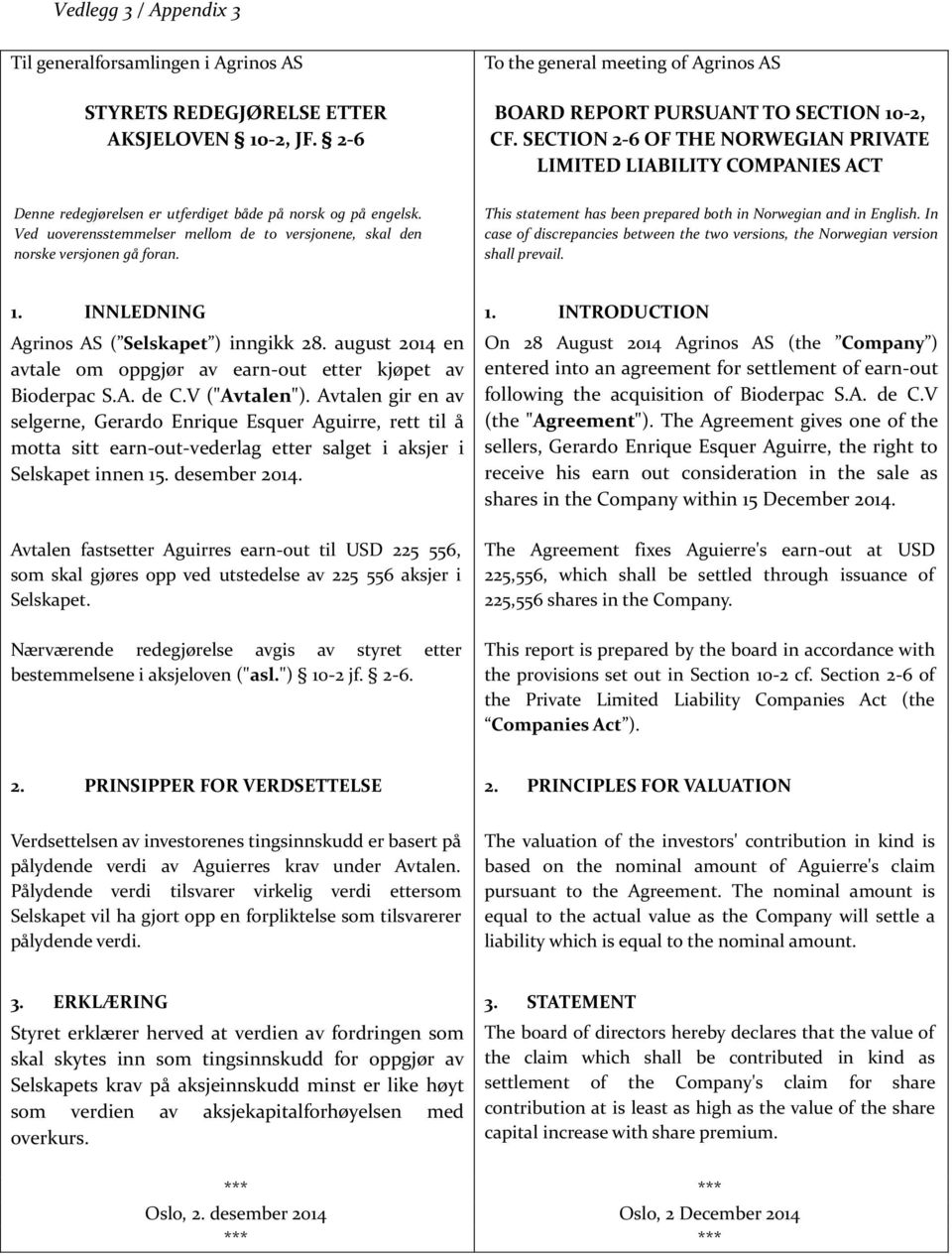 Ved uoverensstemmelser mellom de to versjonene, skal den norske versjonen gå foran. This statement has been prepared both in Norwegian and in English.