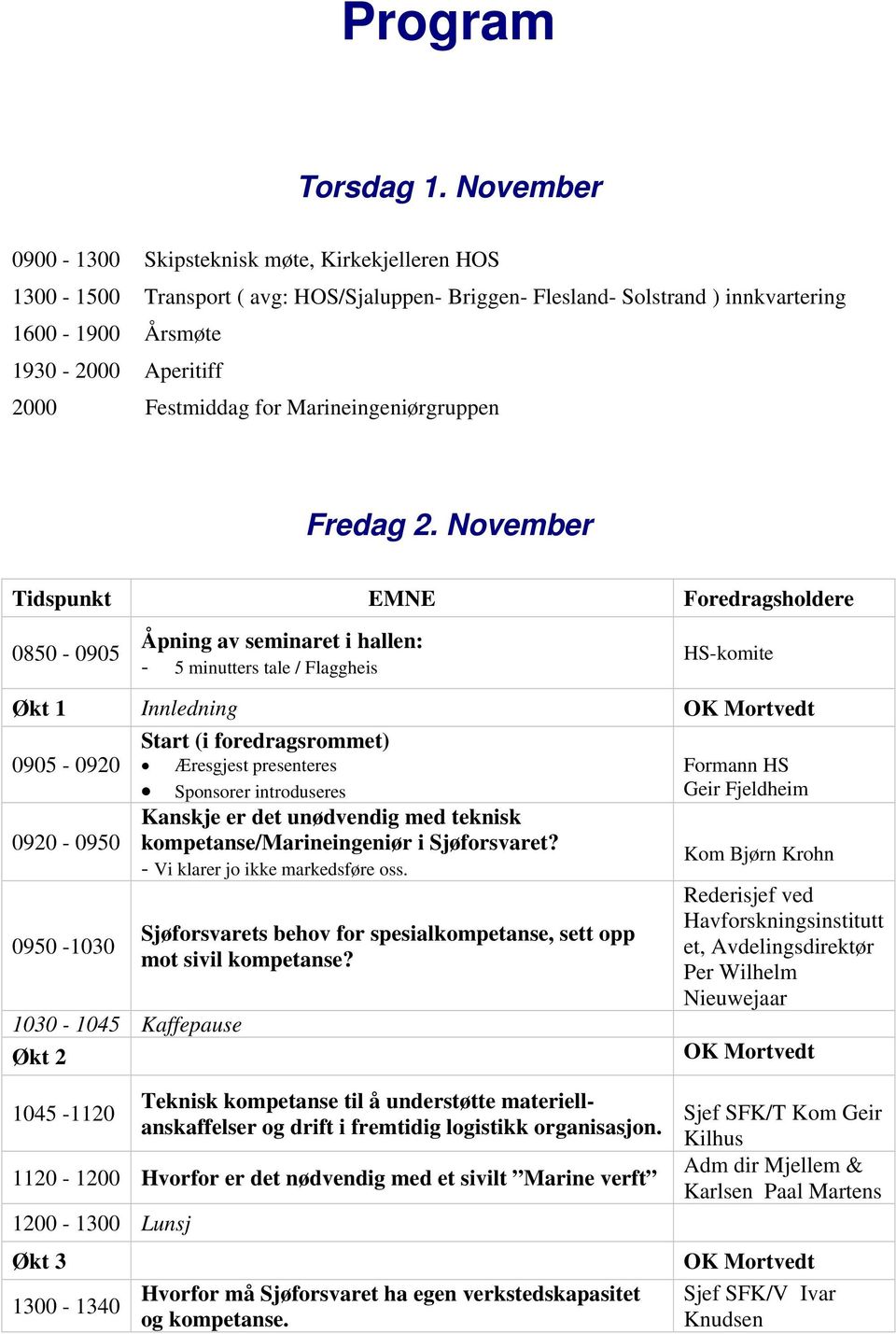 for Marineingeniørgruppen Fredag 2.