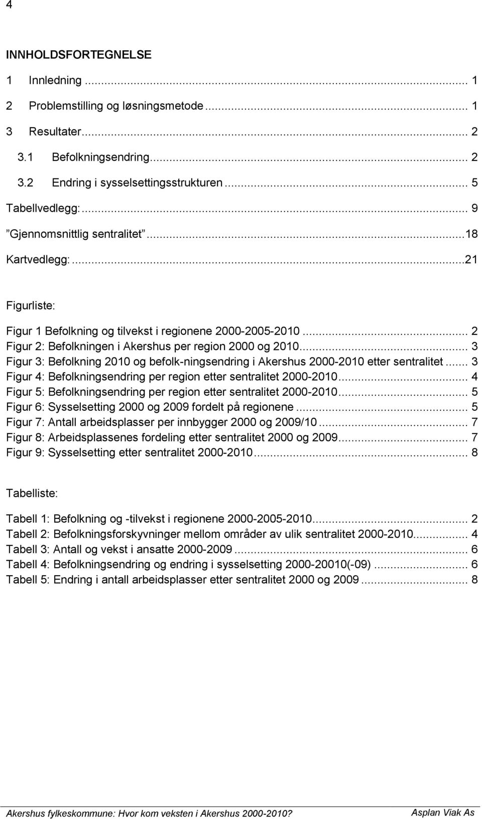 .. 3 Figur 3: Befolkning 2010 og befolk-ningsendring i Akershus 2000-2010 etter sentralitet... 3 Figur 4: Befolkningsendring per region etter sentralitet 2000-2010.