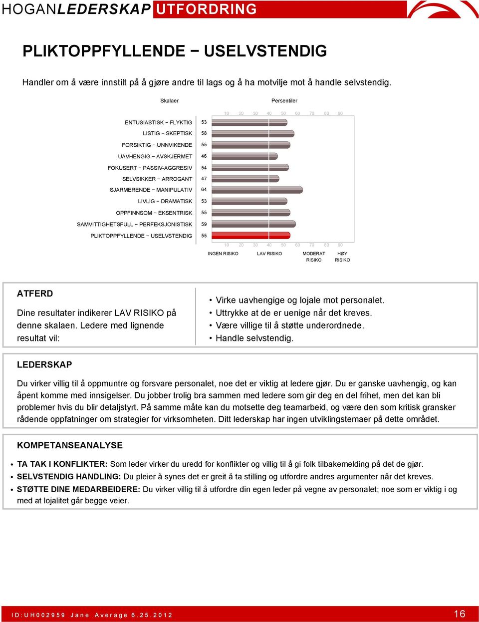 Du virker villig til å oppmuntre og forsvare personalet, noe det er viktig at ledere gjør. Du er ganske uavhengig, og kan åpent komme med innsigelser.