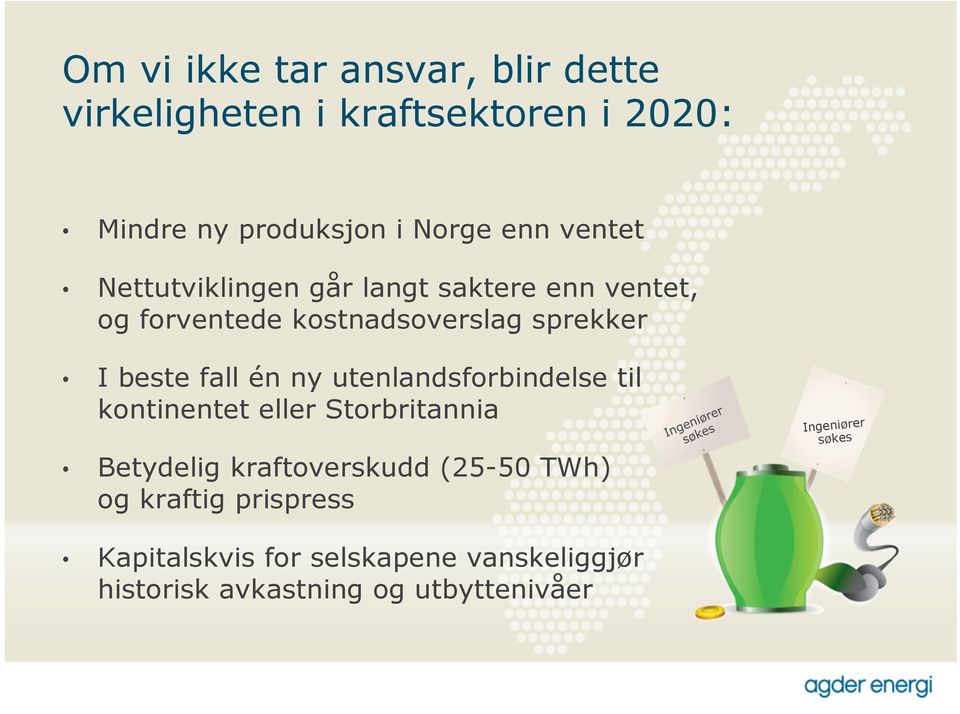 én ny utenlandsforbindelse til kontinentet eller Storbritannia Betydelig kraftoverskudd (25-50 TWh) og