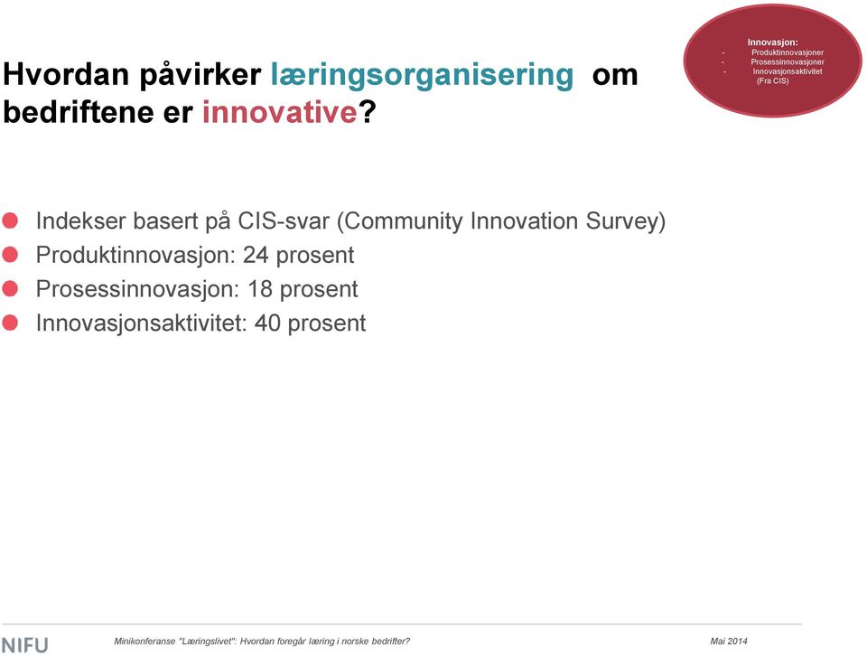 Innovasjonsaktivitet (Fra CIS) Indekser basert på CIS-svar (Community