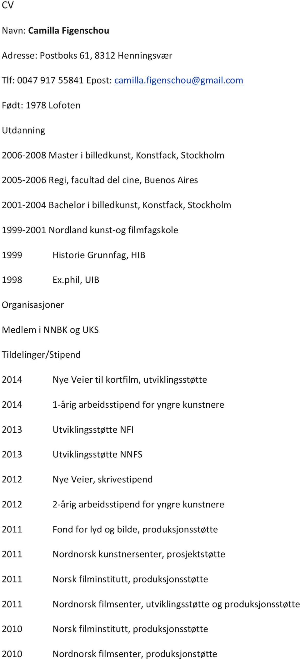 Nordland kunst- og filmfagskole 1999 Historie Grunnfag, HIB 1998 Ex.