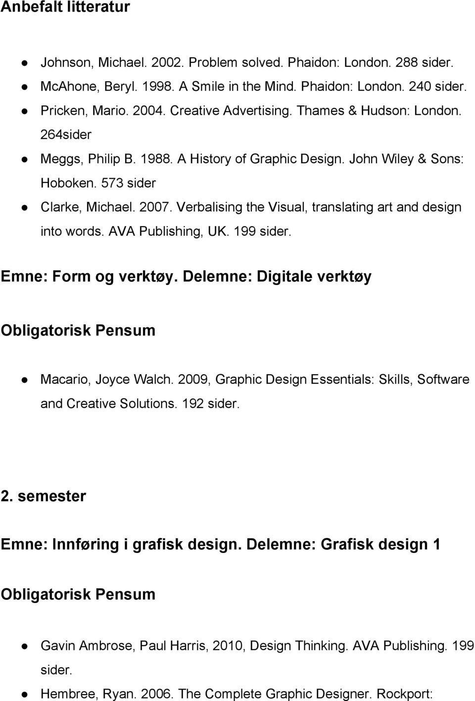 Verbalising the Visual, translating art and design into words. AVA Publishing, UK. 199 sider. Emne: Form og verktøy. Delemne: Digitale verktøy Macario, Joyce Walch.
