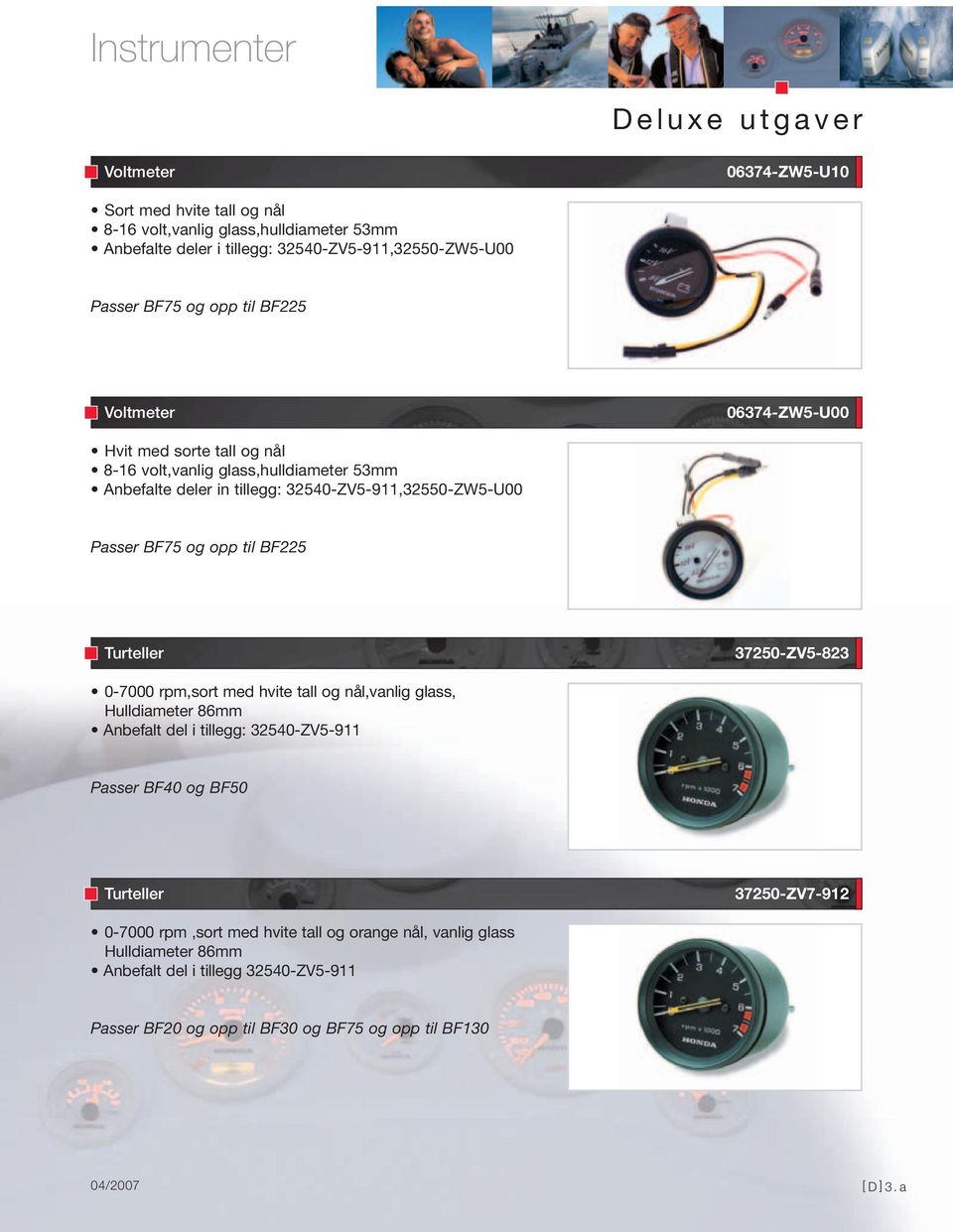 37250-ZV5-823 0-7000 rpm,sort med hvite tall og nål,vanlig glass, Hulldiameter 86mm Anbefalt del i tillegg: 32540-ZV5-911 Passer BF40 og BF50 Turteller 37250-ZV7-912