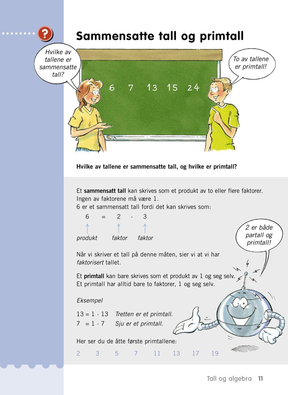 6 er et smmenstt tll fordi det kn skrives som: 6 = 2 3 produkt fktor fktor Når vi skriver et tll på denne måten, sier vi t vi hr fktorisert tllet.