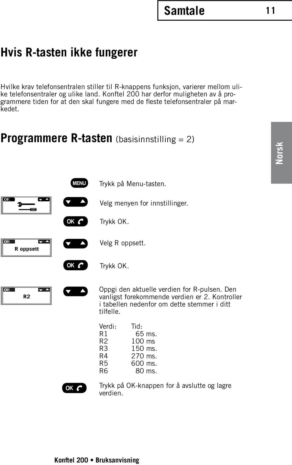 Programmere R-tasten (basisinnstilling = 2) Trykk på Menu-tasten. Velg menyen for innstillinger. R oppsett Velg R oppsett. R2 Oppgi den aktuelle verdien for R-pulsen.
