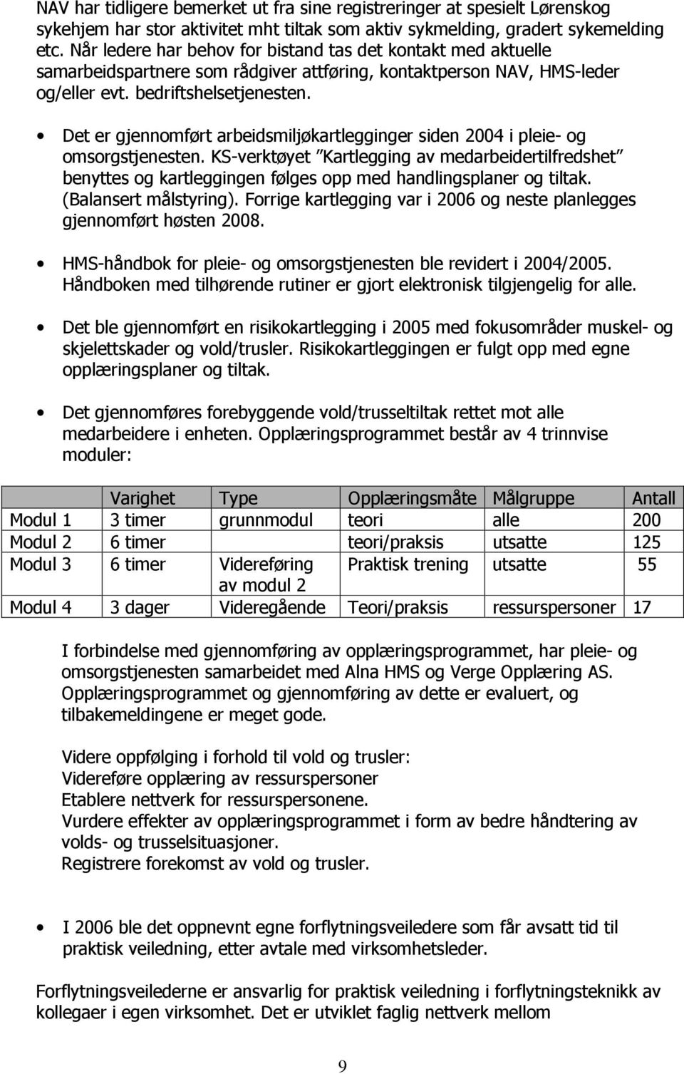 Det er gjennomført arbeidsmiljøkartlegginger siden 2004 i pleie- og omsorgstjenesten.