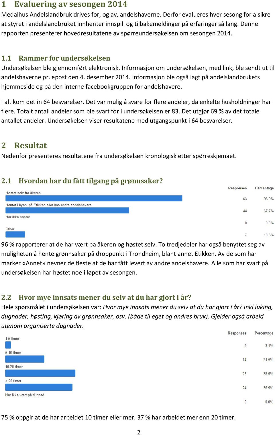 Denne rapporten presenterer hovedresultatene av spørreundersøkelsen om sesongen 2014. 1.1 Rammer for undersøkelsen Undersøkelsen ble gjennomført elektronisk.